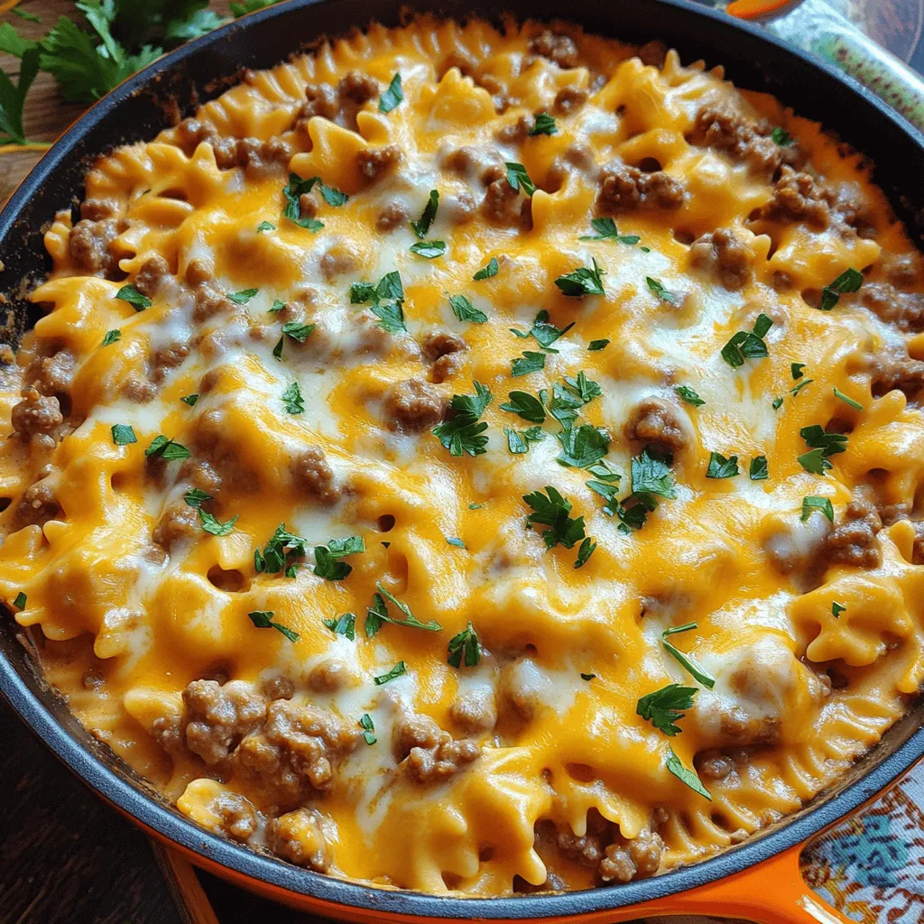 Cheesy Beef and Bowtie Pasta Köstliche Mahlzeit