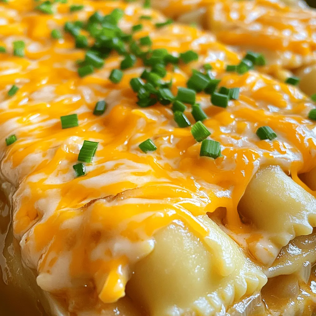 - 450 g gefrorene Pierogi (Käse- und Kartoffelfüllung) - 1 große Zwiebel, dünn geschnitten - 200 g Cheddar-Käse, gerieben - 240 ml Sauerrahm