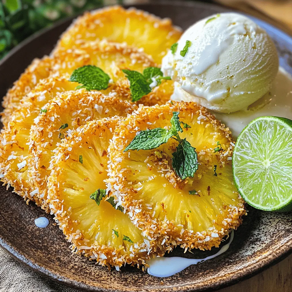 - 1 frische Ananas, geschält und in Scheiben geschnitten - 1 Tasse Kokosraspeln - ½ Tasse Semmelbrösel