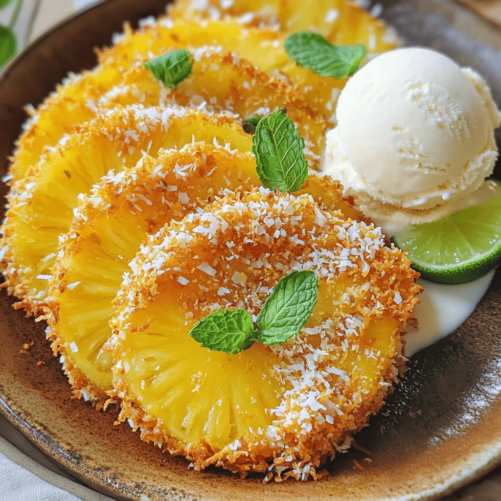 Frittierte Ananas mit Kokosnuss-Kruste verführerisch