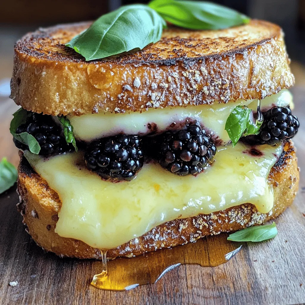 - 4 Scheiben Sauerteigbrot - 200g Brie-Käse, in Scheiben - 1 Tasse frische Brombeeren - 2 Esslöffel ungesalzene Butter, weich - 1 Esslöffel Honig - Frische Basilikumblätter (optional, zur Garnierung) - Salz und Pfeffer nach Geschmack