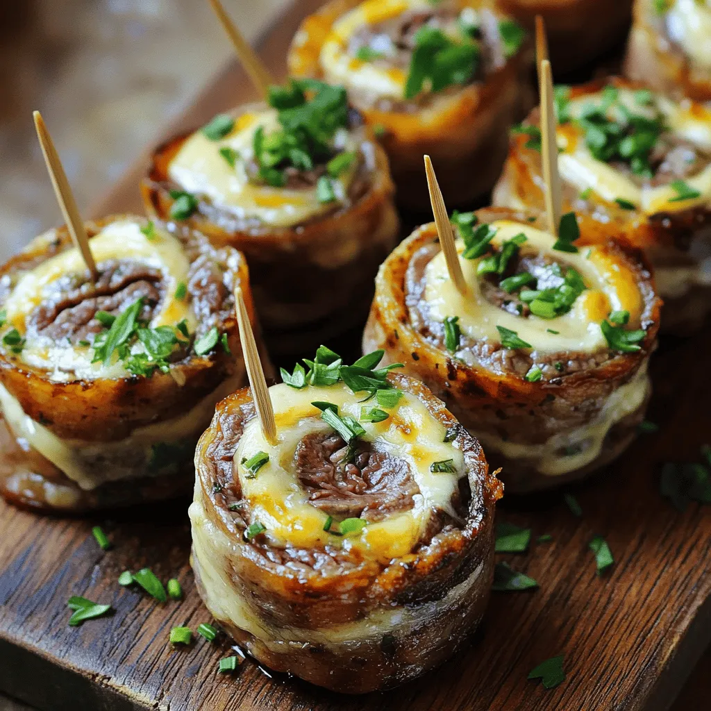 Für Steak Pinwheels benötigst du folgende Hauptzutaten: - 500 g Rinderfilet, dünn aufgeschnitten - 100 g Frischkäse - 50 g Gouda, gerieben - 2 Knoblauchzehen, gehackt - 1 Handvoll frische Petersilie, fein gehackt - 1 Handvoll frischer Schnittlauch, fein gehackt - Salz und Pfeffer nach Geschmack - 2 Esslöffel Olivenöl - Zahnstocher oder Küchengarn