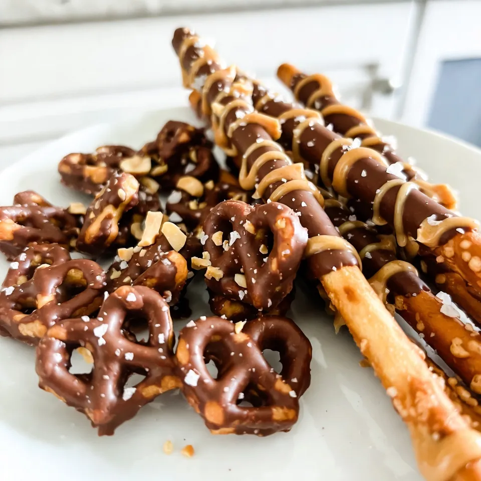 Schokoladenübergossene Erdnussbutter-Brezeln Genuss