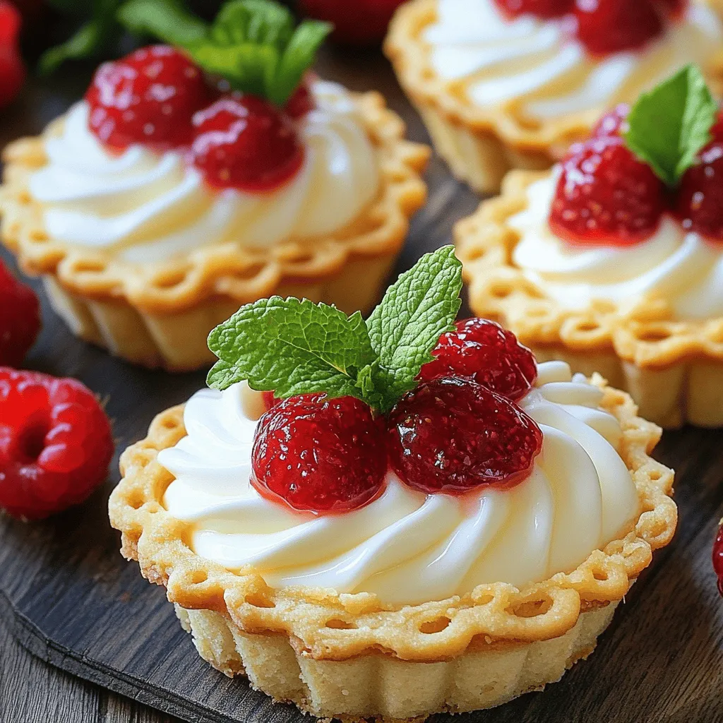 Die Vanillecremetörtchen mit frischen Himbeeren sind ein wahrer Genuss. Sie bestehen aus einem knusprigen Mürbeteig, der mit einer feinen Vanillecreme gefüllt ist. Die Törtchen sind leicht und haben eine süße, cremige Füllung. Jede Törtchenhälfte wird mit frischen Himbeeren garniert.