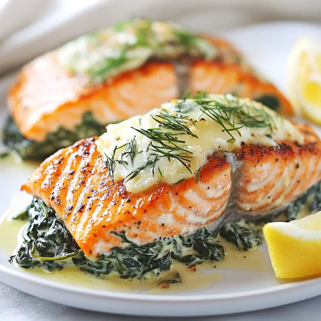 Cremig gefüllter Lachs mit Spinat und Knoblauch