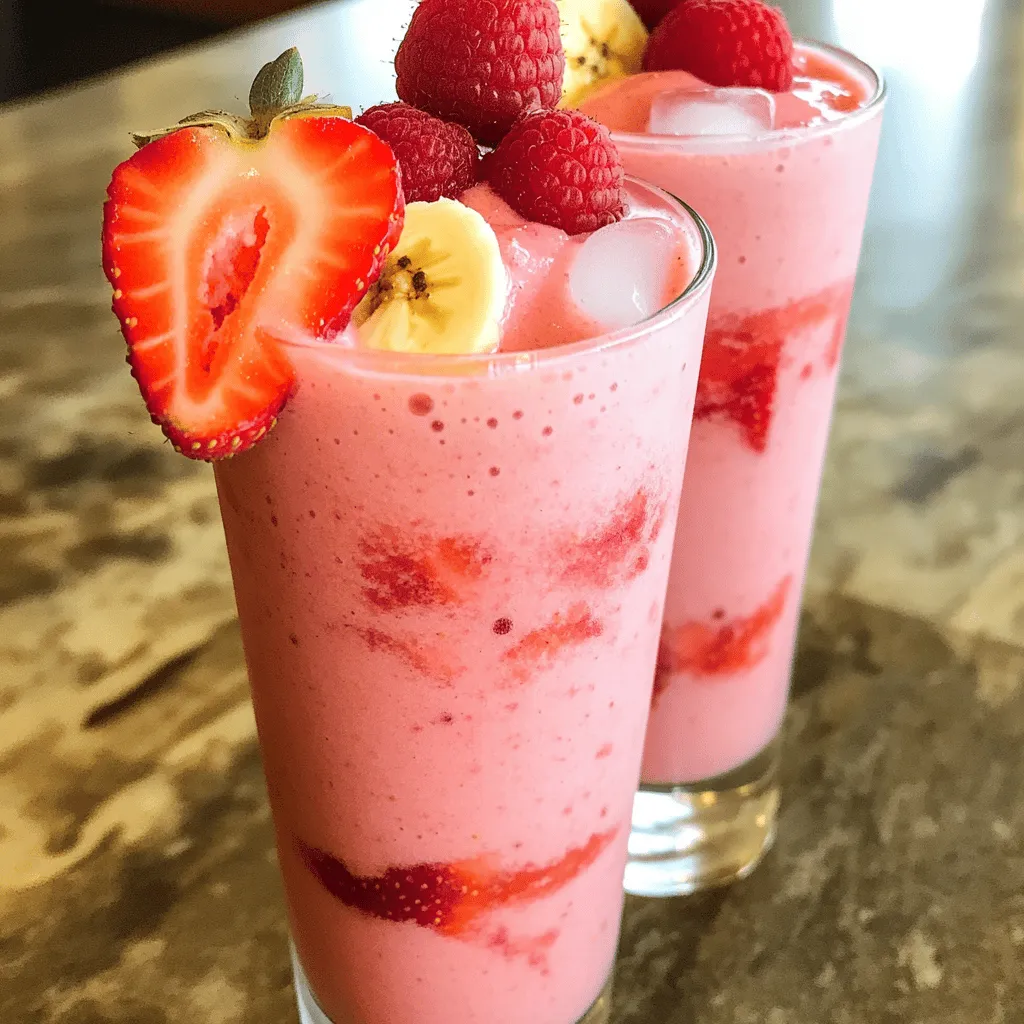 - 1 Tasse frische Erdbeeren - 1 Tasse frische Himbeeren - 1 reife Banane - 1 Tasse griechischer Joghurt - 1 Tasse ungesüßte Mandelmilch