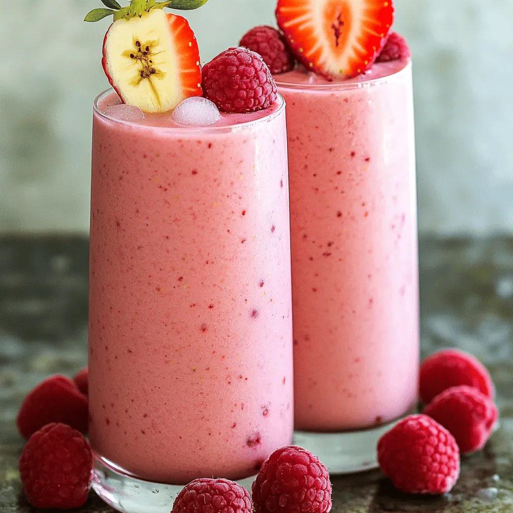 Erdbeer Himbeer Banane Protein Smoothie lecker und nahrhaft