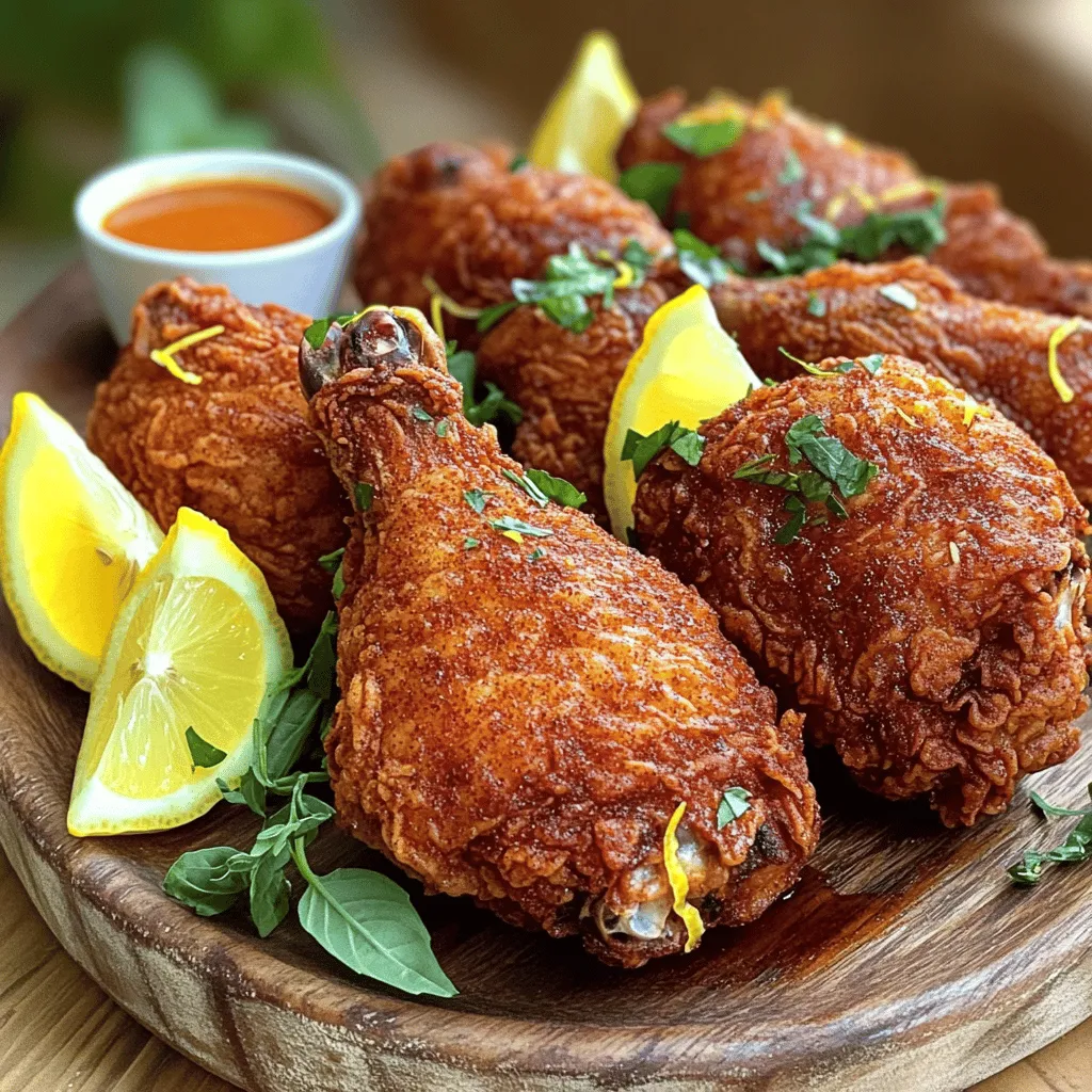 Zuerst musst du das Hähnchen marinieren. In einer großen Schüssel mische die Buttermilch, Zitronenschale und Zitronensaft. Füge die Teeblätter hinzu, um den Geschmack zu verstärken. Gib auch das Knoblauchpulver, Zwiebelpulver, geräuchertes Paprikapulver, Cayennepfeffer, Salz und Pfeffer dazu. Rühre alles gut um. Lege die Hähnchenschenkel in die Marinade. Achte darauf, dass sie gleichmäßig bedeckt sind. Decke die Schüssel ab. Lass das Hähnchen mindestens zwei Stunden oder über Nacht im Kühlschrank ziehen. So wird es zart und voller Geschmack. Nun bereitest du die Paniermischung vor. In einer anderen Schüssel vermische das Weizenmehl, Backpulver sowie eine Prise Salz und Pfeffer. Diese Mischung gibt dem Hähnchen eine knusprige Kruste. Achte darauf, dass alles gut vermengt ist. So bekommst du eine gleichmäßige Panade, die perfekt haftet. Jetzt kommt der spannende Teil: das Frittieren. Fülle eine große Pfanne oder Fritteuse mit Pflanzenöl. Das Öl sollte etwa 5-7 cm hoch sein. Erhitze es bei mittlerer bis hoher Hitze auf 175 °C. Nimm die marinierten Hähnchenschenkel aus der Marinade. Lass die überschüssige Flüssigkeit abtropfen. Wälze die Hähnchenschenkel gründlich in der Mehlmischung, bis sie gut bedeckt sind. Klopfe das überschüssige Mehl ab. Lege die Hähnchenschenkel vorsichtig mit der Hautseite nach unten in das heiße Öl. Frittiere sie in Chargen, um ein Überfüllen zu vermeiden. Nach etwa 7-8 Minuten wende das Hähnchen. Es sollte goldbraun und knusprig sein. Überprüfe die Innentemperatur; sie sollte 75 °C betragen. Lass das fertige Hähnchen auf einem Teller mit Papiertüchern abtropfen. So entfernst du überschüssiges Öl. Vor dem Servieren lasse es einige Minuten ruhen. Dann kannst du dein köstliches Zitronen-Teefrittierte Hähnchen genießen. Ein häufiger Fehler ist, das Hähnchen nicht genug zu marinieren. Dadurch fehlt der Geschmack. Marinieren Sie das Hähnchen mindestens zwei Stunden oder über Nacht. So dringt das Aroma tief ein. Ein weiterer Fehler ist, das Öl nicht heiß genug zu erhitzen. Wenn das Öl zu kalt ist, wird das Hähnchen fettig. Testen Sie die Temperatur mit einem kleinen Teigstück. Wenn es sofort brutzelt, ist das Öl bereit. Sie können die Marinade nach Ihrem Geschmack anpassen. Fügen Sie frische Kräuter wie Thymian oder Rosmarin hinzu. Auch ein Spritzer Honig kann den Geschmack verbessern. Für eine süßere Note nutzen Sie einen Früchtetee anstelle von Schwarztee. Das gibt dem Hähnchen eine fruchtige Tiefe. Experimentieren Sie mit verschiedenen Zitrusfrüchten wie Limette oder Orange. Achten Sie darauf, das Hähnchen nicht zu überfüllen. Frittieren Sie in kleinen Mengen. So kann die Hitze gut zirkulieren. Entfernen Sie überschüssiges Mehl, bevor Sie das Hähnchen ins Öl geben. Das sorgt für eine knusprigere Kruste. Lassen Sie das fertige Hähnchen auf Papiertüchern abtropfen. So wird es nicht fettig. Genießen Sie Ihr Zitronen-Teefrittierte Hähnchen warm und frisch! {{image_4}} Wenn du glutenfrei kochen möchtest, gibt es tolle Optionen. Anstelle von Weizenmehl kannst du Mandeln oder Kokosmehl verwenden. Diese Mehle geben dem Hähnchen einen nussigen Geschmack. Du kannst auch glutenfreies Paniermehl nehmen. Damit wird die Panade schön knusprig. Achte darauf, alle anderen Zutaten ebenfalls glutenfrei zu wählen. Möchtest du eine leichtere Variante? Statt Frittieren kannst du das Hähnchen im Ofen backen. Marinieren bleibt gleich. Wende die Hähnchenschenkel einfach in der Panade. Lege sie auf ein Backblech und backe sie bei 200 Grad Celsius. Nach 30 bis 35 Minuten sind sie goldbraun und knusprig. Das schmeckt gut und hat weniger Fett. Zu deinem zitronen-teefrittierten Hähnchen passen viele Beilagen. Ein frischer Gartensalat ist eine tolle Wahl. Auch gebratene grüne Bohnen oder Ofenkartoffeln passen gut. Für die Sauce kannst du einen einfachen Joghurt-Dip machen. Mische Naturjoghurt mit Zitronensaft und frischen Kräutern. Das gibt einen schönen Geschmack. Du kannst auch eine süß-saure Sauce servieren, um das Gericht abzurunden. Wenn du nach dem Essen Hähnchen übrig hast, lagere es richtig. Lass das Hähnchen zuerst auf Raumtemperatur abkühlen. Danach lege es in einen luftdichten Behälter. Du kannst es bis zu drei Tage im Kühlschrank aufbewahren. So bleibt es frisch und lecker. Achte darauf, das Hähnchen nicht zu lange draußen zu lassen. Das verhindert Bakterienwachstum und sorgt für Sicherheit. Das Einfrieren ist eine tolle Möglichkeit, Hähnchen länger haltbar zu machen. Verpacke das abgekühlte Hähnchen in Gefrierbeutel. Drücke die Luft heraus, um Gefrierbrand zu vermeiden. Du kannst das Hähnchen bis zu drei Monate im Gefrierschrank aufbewahren. Wenn du es essen möchtest, nimm das Hähnchen aus dem Gefrierfach und lasse es im Kühlschrank auftauen. So bleibt der Geschmack gut. Um das Hähnchen aufzuwärmen, gehe vorsichtig vor. Heize den Ofen auf 180 °C vor. Lege das Hähnchen auf ein Backblech und bedecke es mit Alufolie. Das hilft, es saftig zu halten. Wärm es etwa 20 Minuten lang auf. Du kannst auch eine Pfanne verwenden. Erhitze etwas Öl und brate das Hähnchen bei mittlerer Hitze. So wird es knusprig und warm.Marinieren Sie das Hähnchen mindestens 2 Stunden. Über Nacht ist besser. So zieht der Geschmack gut ein. Die Buttermilch macht das Fleisch zart. Zitronensaft bringt frische Aromen. Die Teebags fügen Tiefe hinzu. Ein längeres Marinieren macht das Hähnchen noch saftiger. Zu Lemon Tea Fried Chicken passen viele Beilagen. Ein frischer Gartensalat ist leicht und lecker. Auch Kartoffelpüree ist eine gute Wahl. Bratkartoffeln bringen einen knusprigen Biss. Gemüse wie Brokkoli oder grüne Bohnen sind gesund. Dip-Saucen wie Knoblauch- oder Honig-Senf passen ebenfalls gut dazu. Das Hähnchen kann scharf sein, je nach Cayennepfeffer. Passen Sie die Menge an, um die Schärfe zu steuern. Für milderen Geschmack, verwenden Sie weniger. Die Zitrone und der Tee sorgen für frische Noten. Sie mildern die Schärfe gut. So bleibt das Gericht ausgewogen und lecker. Zitronen-teefrittiertes Hähnchen bietet eine leckere und einfache Mahlzeit. Die Auswahl der richtigen Zutaten ist entscheidend. Die Marinade sorgt für tollen Geschmack, während Tipps helfen, häufige Fehler zu vermeiden. Variationen und Beilagen geben dir viele Optionen für deine Küche. Richtiges Lagern und Aufwärmen erhält die Qualität. Denke daran, die Vielfalt zu genießen und experimentiere mit deinen eigenen Ideen. Du hast nun alle Werkzeuge für perfektes Hähnchen. Viel Spaß beim Kochen und Ausprobieren!