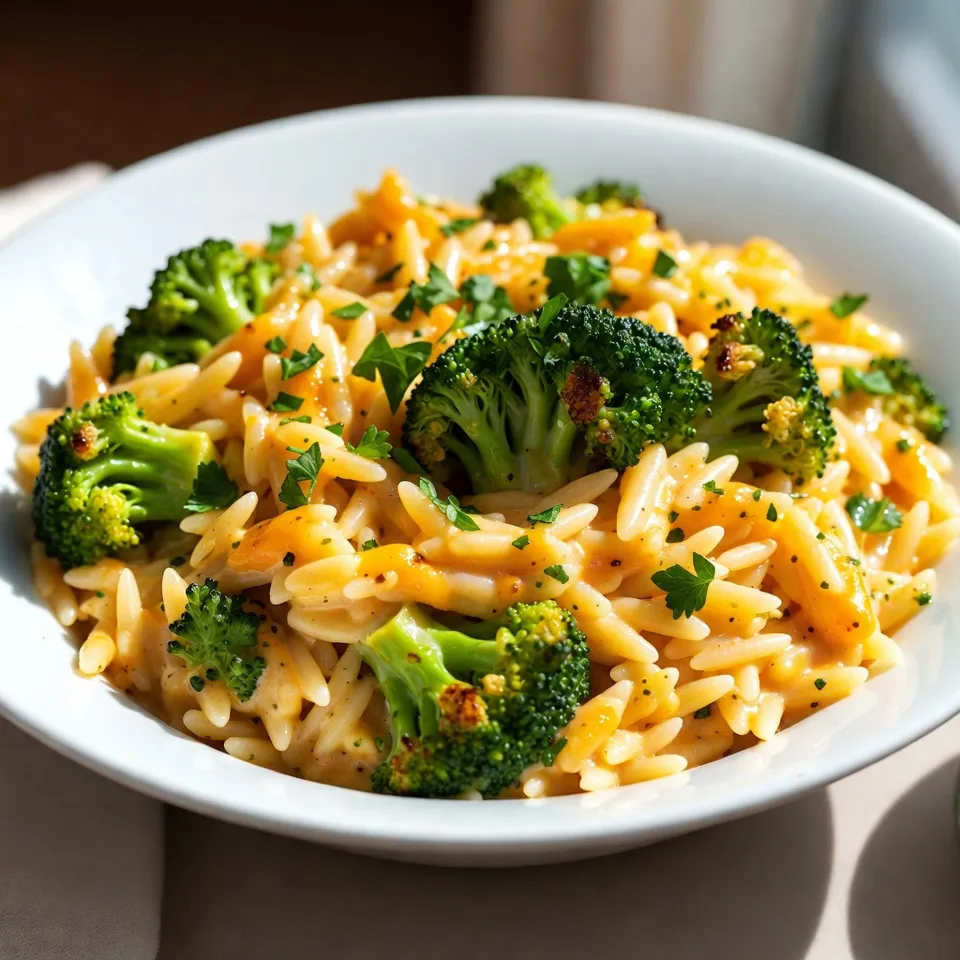 Crema Brokkoli Cheddar Orzo Einfaches Rezept