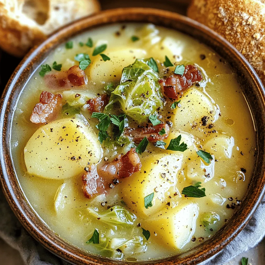 Die wichtigsten Zutaten sind einfach und lecker. Du brauchst 200 g irisches Speck, gewürfelt. Auch 1 mittelgroße Zwiebel, gehackt, ist wichtig. Zwei Knoblauchzehen, fein gehackt, geben Geschmack. Du benötigst drei mittelgroße Kartoffeln, geschält und gewürfelt. Ein kleiner Kopf grüner Kohl, gehackt, rundet die Suppe ab. Ein Liter Hühner- oder Gemüsebrühe sorgt für die Basis. 250 ml Vollmilch bringen Cremigkeit. Schließlich brauchst du 2 Esslöffel Olivenöl, Salz und Pfeffer nach Geschmack. Eine frische Petersilie zum Garnieren macht die Suppe schön.