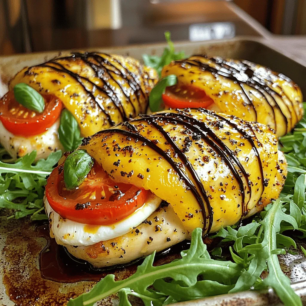 Für das Caprese gefüllte Hähnchen benötigst du folgende Hauptzutaten: - 4 Hähnchenbrustfilets - 200 g frischer Mozzarella, in Scheiben - 2 Tomaten, in Scheiben - 1 Bund frisches Basilikum - 2 Esslöffel Balsamico-Glasur - 2 Esslöffel Olivenöl - Salz und Pfeffer nach Geschmack - 1 Teelöffel Knoblauchpulver (optional) - Zahnstocher oder Küchengarn