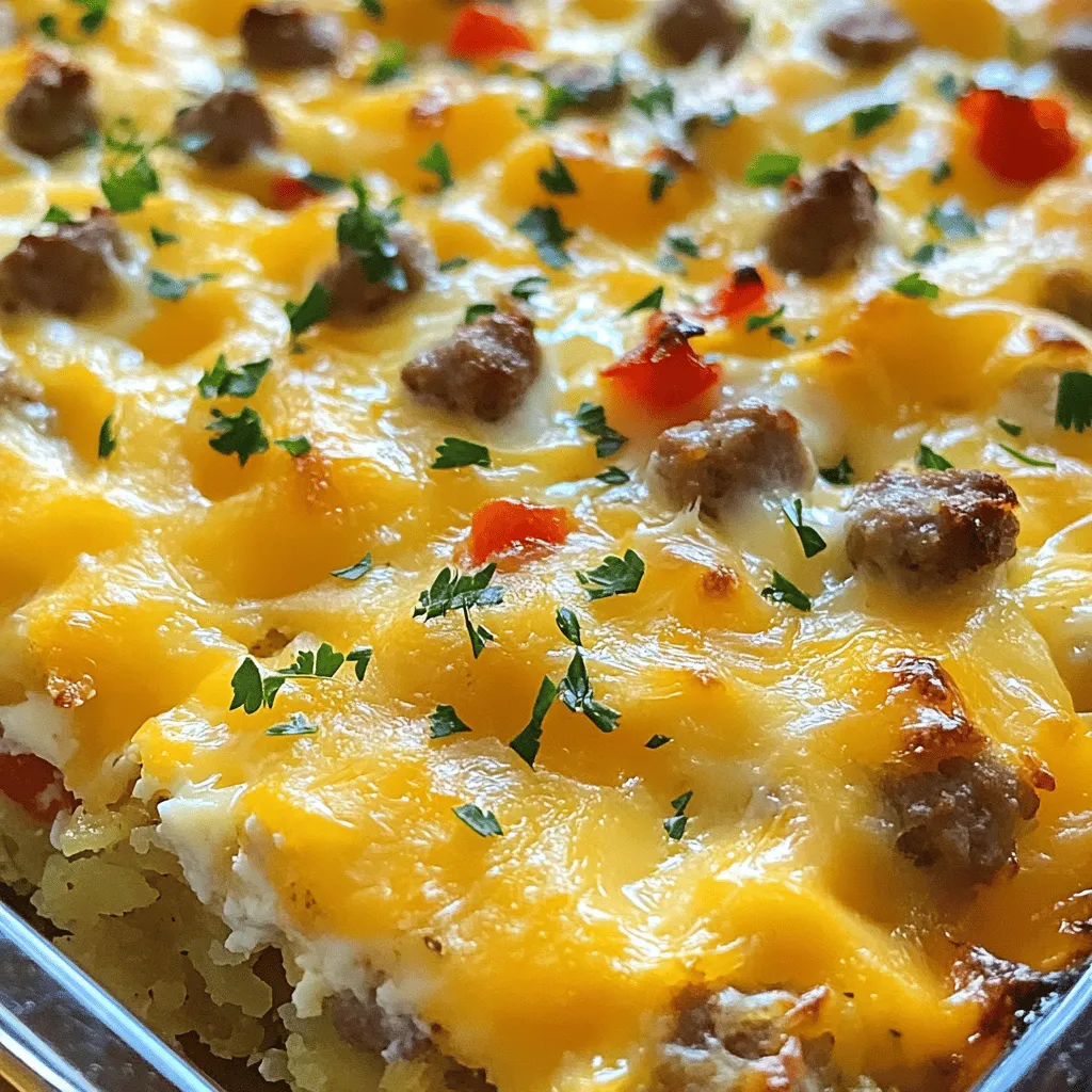 - 500 g gefrorene Hashbrowns - 300 g Wurst (z. B. Bratwurst oder Salsiccia), zerkrümelt - 6 große Eier - 200 g Frischkäse, weich