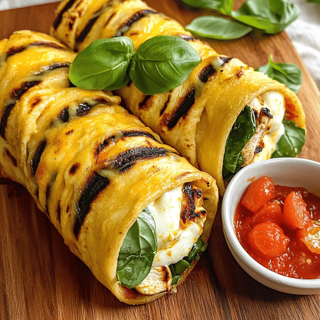 - 2 Hähnchenbrustfilets, gegrillt und geschnitten - 4 große Mehl-Tortillas - 1 Tasse geriebener Mozzarella-Käse - 1/2 Tasse Frischkäse, weich - 3 Knoblauchzehen, gehackt - 1 Tasse frischer Spinat - 1/2 Tasse gewürfelte Tomaten - 1 Teelöffel italienische Gewürzmischung - Salz und Pfeffer nach Geschmack - Olivenöl zum Kochen