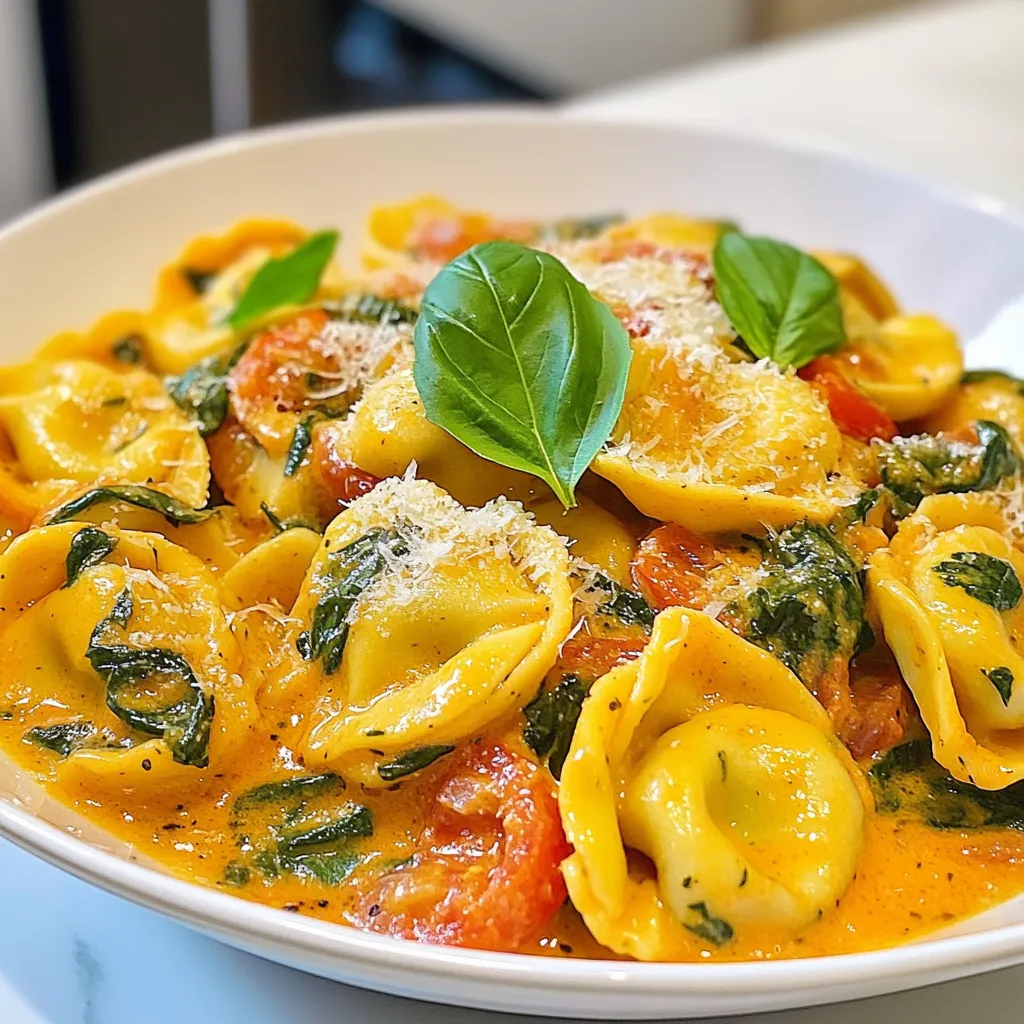 Cremige Tomaten-Spinat-Tortellini Einfaches Rezept