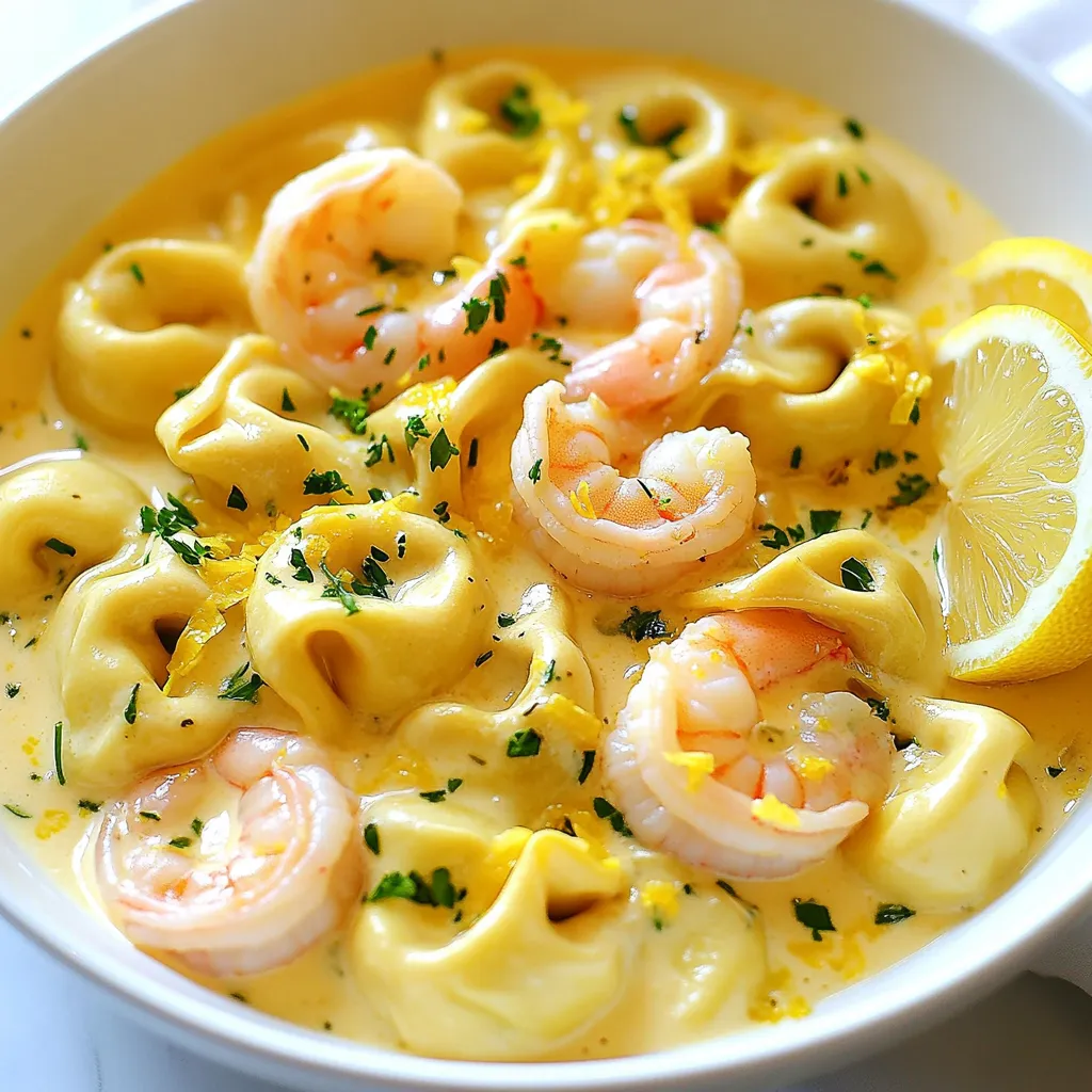 Cremige Zitronen-Garnelen-Tortellini Einfache Dinner-Idee