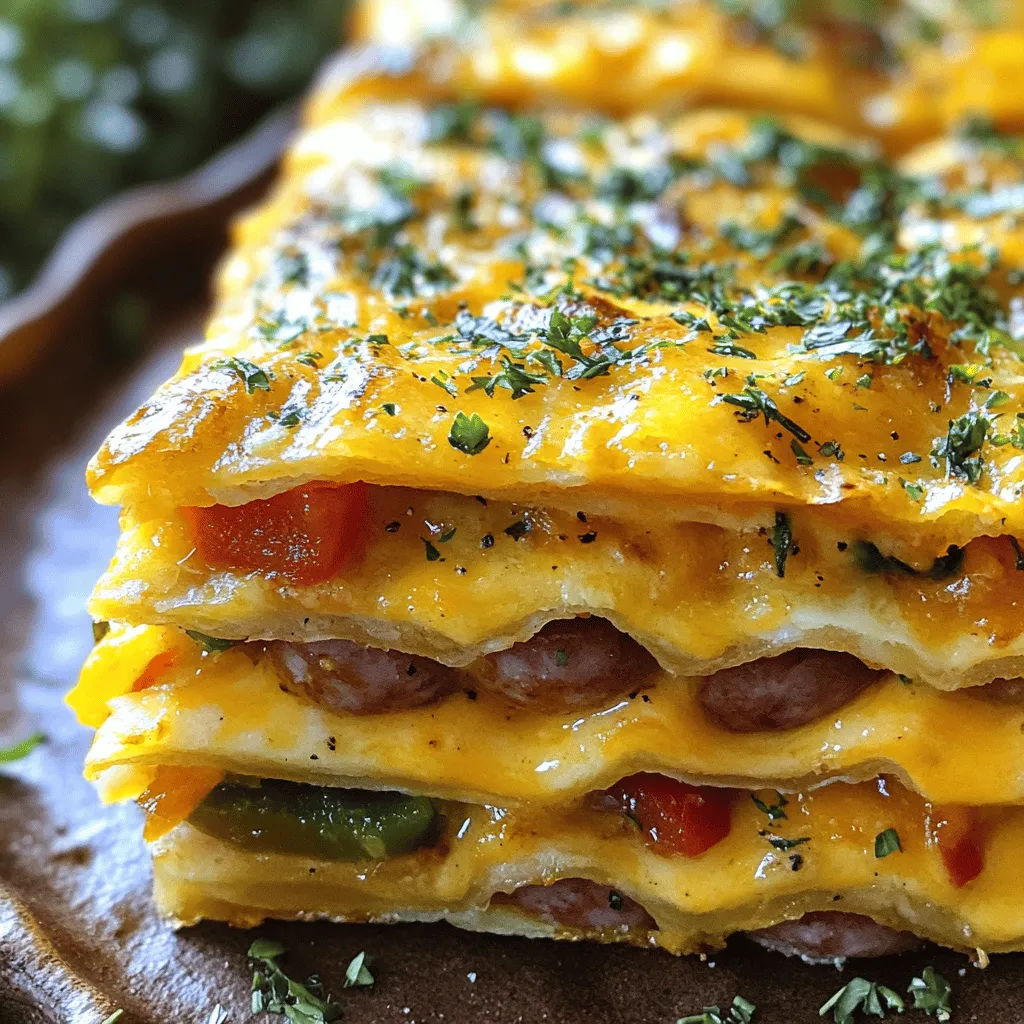 - 6 große Eier - 200 ml Milch - 200 g Frühstückswürstchen, in Scheiben geschnitten - 1 rote Paprika, gewürfelt - 1 kleine Zwiebel, fein gehackt