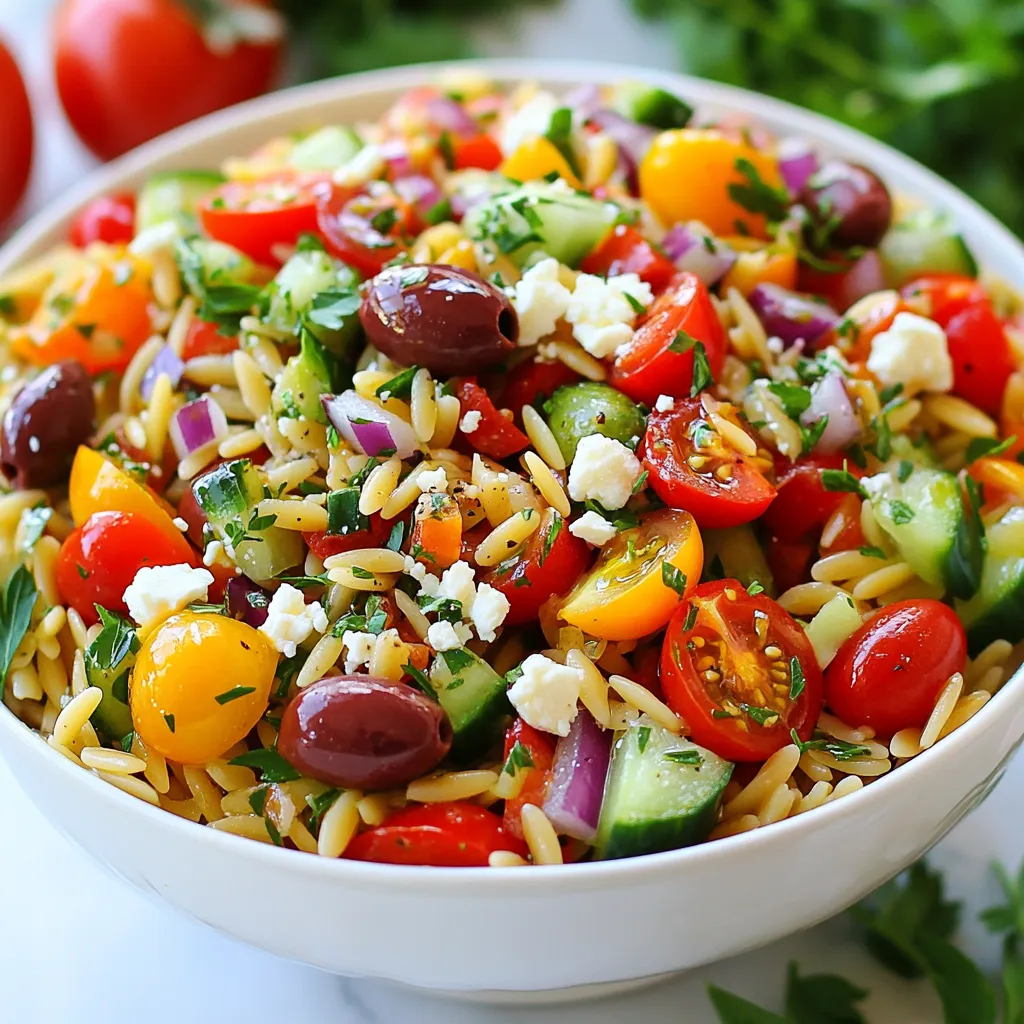 Griechischer Veggie Orzo Salad Frisch und Gesund