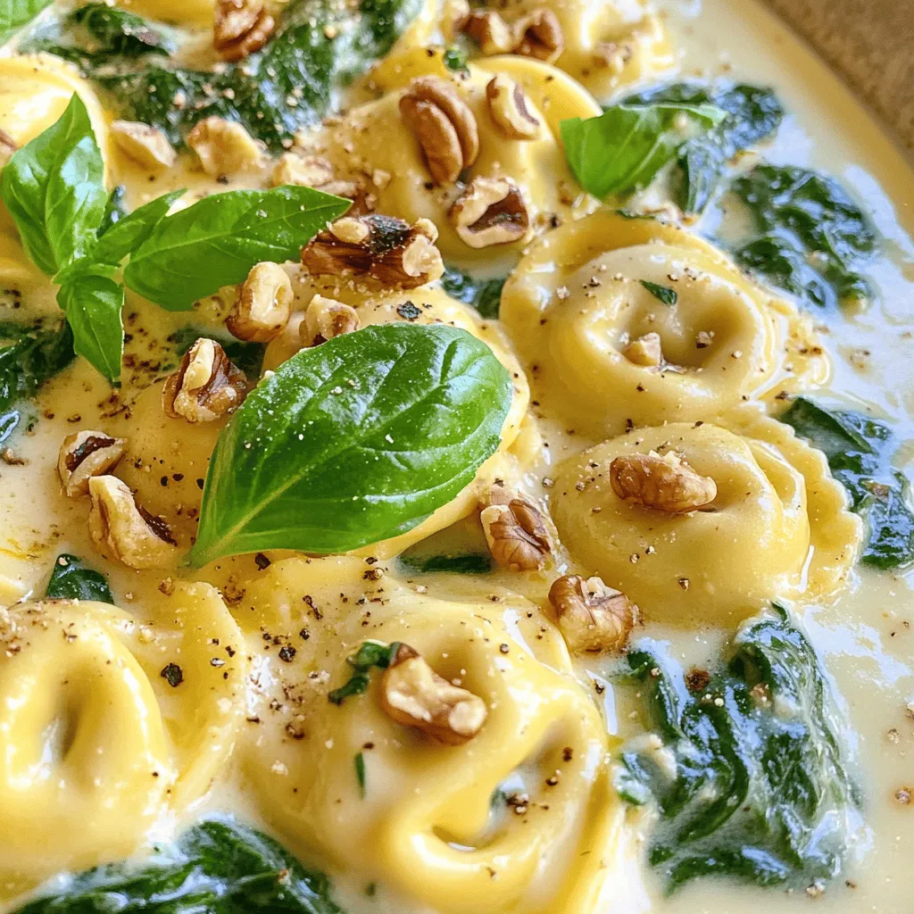 - 250 g frische Käsetortellini - 200 ml Sahne - 100 g frischer Spinat