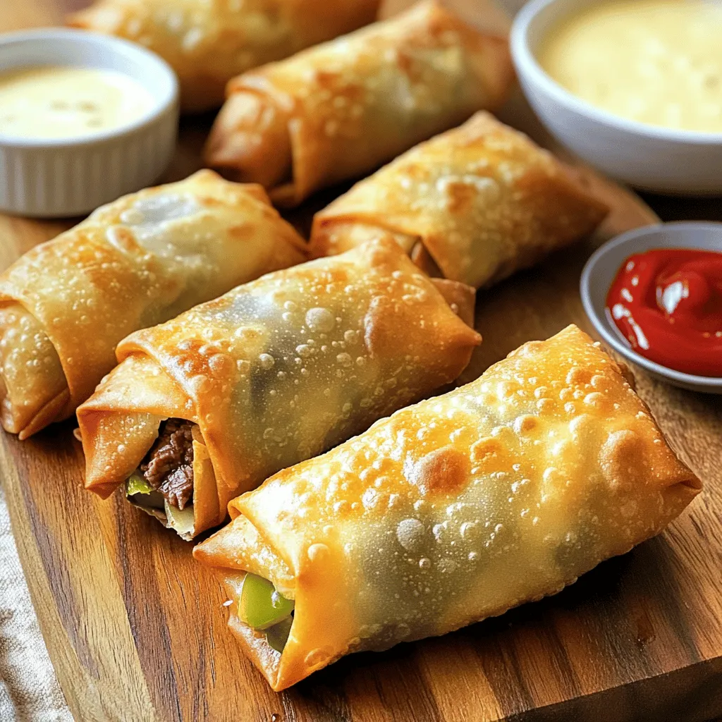 Die Hauptzutaten sind wichtig für den Geschmack. Sie benötigen: - 1 Pfund Ribeye-Steak, dünn geschnitten - 1 Esslöffel Olivenöl - 1 Zwiebel, fein gehackt - 1 grüne Paprika, fein gehackt - 2 Knoblauchzehen, gehackt - 2 Tassen geriebener Provolone-Käse - 12 Frühlingsrollenblätter