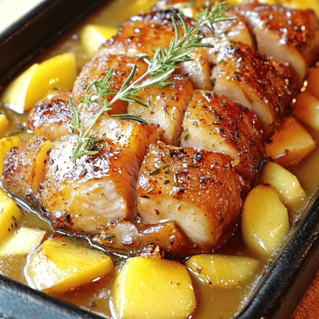 Für den Rosmarin-Röstaromen Schweinebraten brauchst du einige einfache Zutaten. Du benötigst 1,5 kg Schweinefilet. Frischer Rosmarin verleiht dem Gericht viel Aroma, also nimm zwei Zweige und hacke sie. Du brauchst auch vier gehackte Knoblauchzehen, zwei Esslöffel Olivenöl und Salz sowie schwarzen Pfeffer nach Geschmack. Für die Ahorn-Apfelsauce nimm drei Äpfel, am besten Granny Smith. Diese Äpfel sind knackig und sauer. Außerdem brauchst du 1/2 Tasse Ahornsirup, 1/2 Tasse Apfelsaft, einen Teelöffel Zimt und einen Teelöffel Vanilleextrakt. Diese Zutaten sorgen für den perfekten Geschmack.