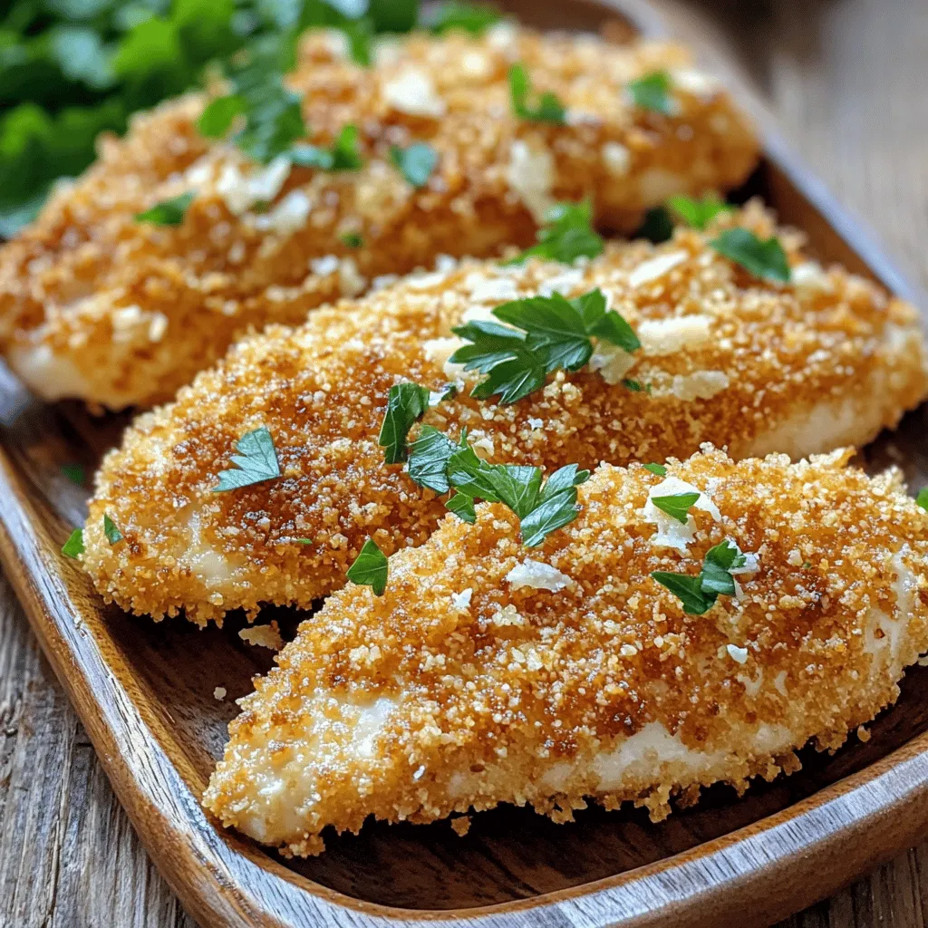 Für das Parmesan-Krusten-Hähnchen brauchen Sie folgende Hauptzutaten: - 4 Hähnchenbrustfilets - 1 Tasse Panko-Semmelbrösel - 1/2 Tasse frisch geriebener Parmesan - 1/4 Tasse Mehl - 2 große Eier - 2 Esslöffel Milch