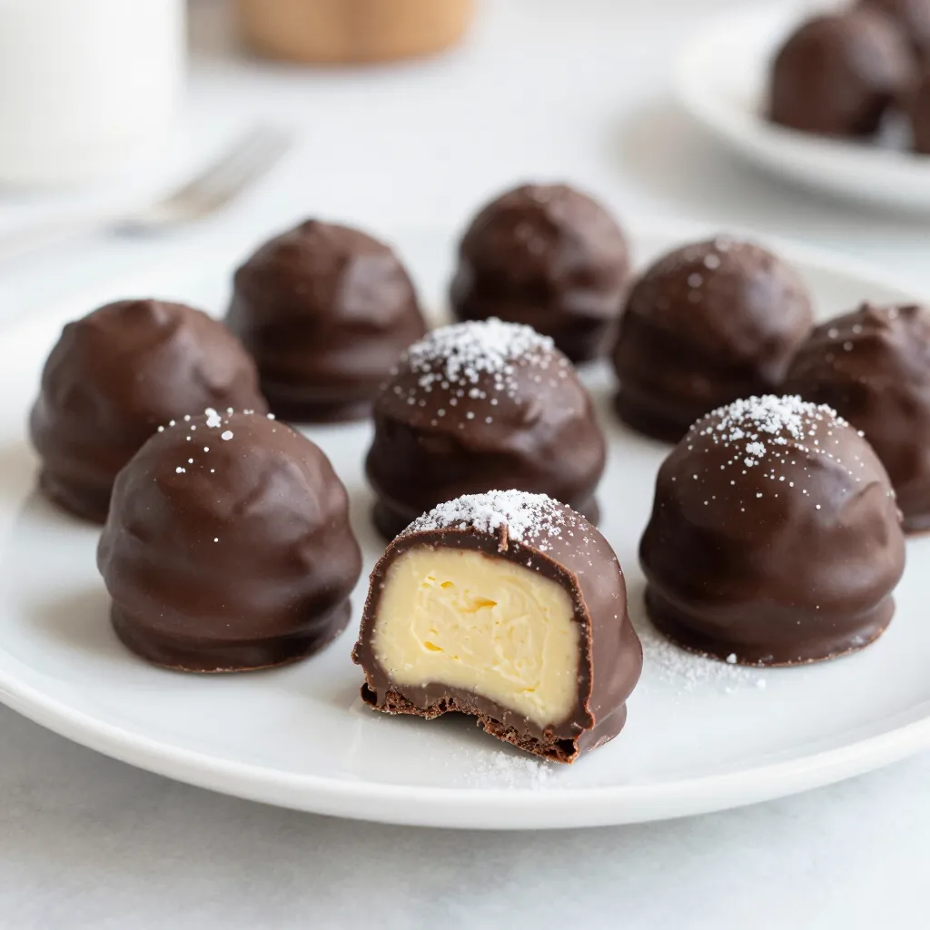 Schokoladenüberzogene Käsekuchen-Bällchen Leckerer Snack