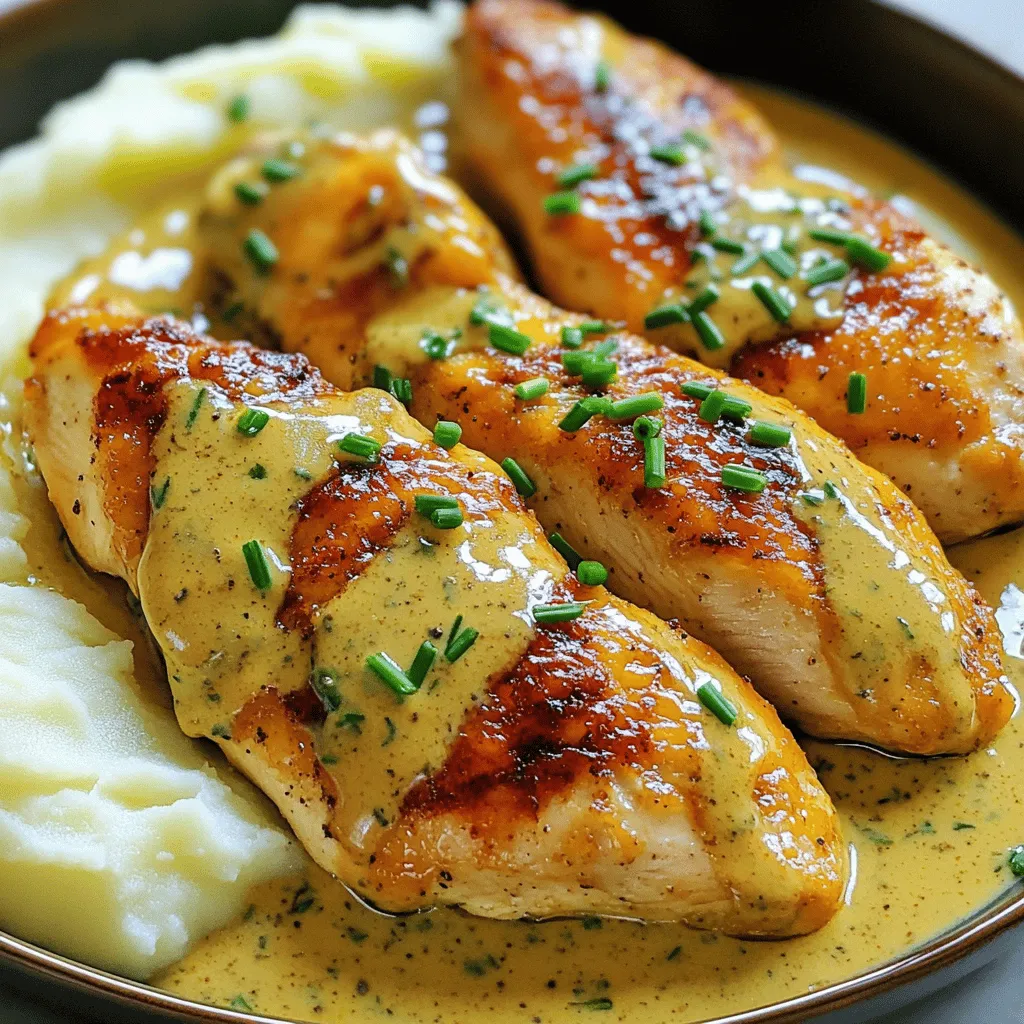 Um Irish Chicken in Whiskey Cream Sauce zuzubereiten, benötigst du einige wichtige Zutaten. Du brauchst vier Hähnchenbrustfilets, 200 ml Hühnerbrühe, 200 ml Sahne, zwei Schalotten und drei Knoblauchzehen. Vergiss nicht Olivenöl, Dijon-Senf, frische Thymianblätter, Paprikapulver, Salz und Pfeffer. Frischer Schnittlauch dient als Garnitur.