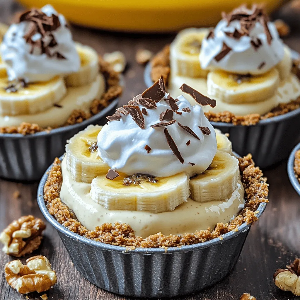Hier sind die Zutaten, die du für die No Bake Mini Banana Cream Pies benötigst. Diese Zutaten sind einfach zu finden und machen das Dessert köstlich und cremig.