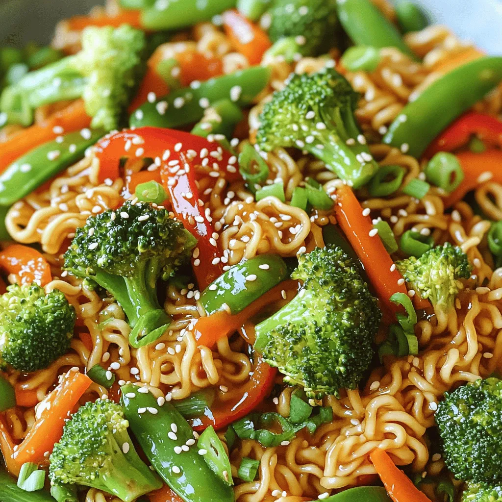 Um eine köstliche Ramen Nudelpfanne zuzubereiten, benötigst du frische Zutaten. Du kannst zwei Packungen Instant-Ramen-Nudeln verwenden und die Gewürzpackungen wegwerfen. Für das Gemüse sind Brokkoli, eine rote Paprika, eine Karotte und Zuckerschoten perfekt. Achte darauf, auch Frühlingszwiebeln, Knoblauch und Ingwer zu haben. Für den Geschmack brauchst du Sojasoße, Sesamöl, und etwas Pflanzenöl. Chili-Paste ist optional, falls du es schärfer magst.