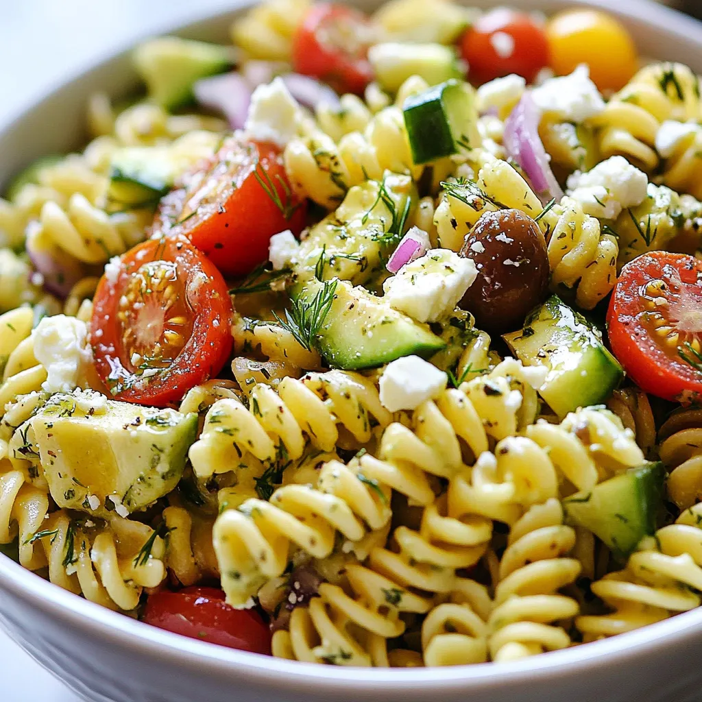 Griechischer Avocado Pasta Salad Frisch und Lecker