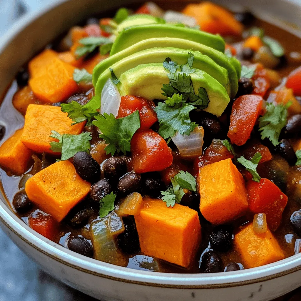 Süßkartoffel und schwarze Bohnen Chili nahrhafte Speise