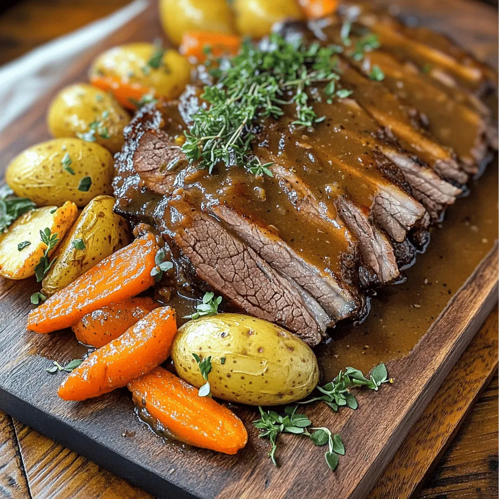 - 1,5 kg Rinderbraten (Chuck Roast) - 1 große Zwiebel, grob gehackt - 3 Karotten, in Scheiben geschnitten - 3 Selleriestangen, in Stücke geschnitten - 4 Knoblauchzehen, fein gehackt - 1 Liter Rinderbrühe