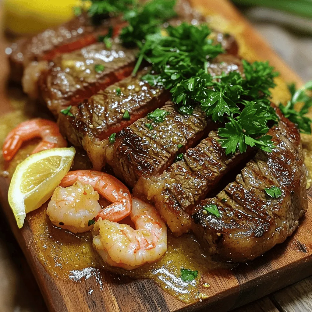 Knoblauch-Butter Steak und Garnelen Leckereien geniessen
