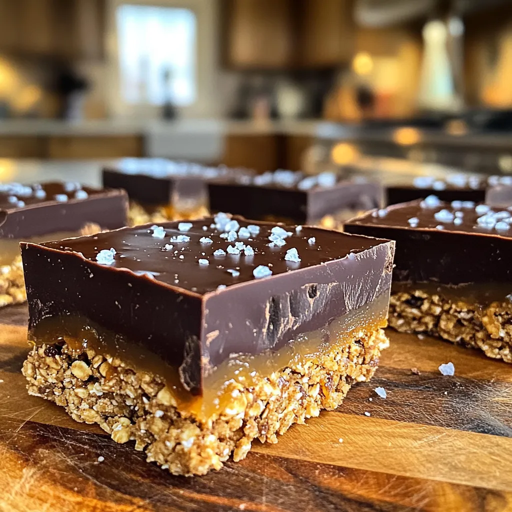 Salzige Karamell-Schokoladen-Haferriegel No-Bake Rezept
