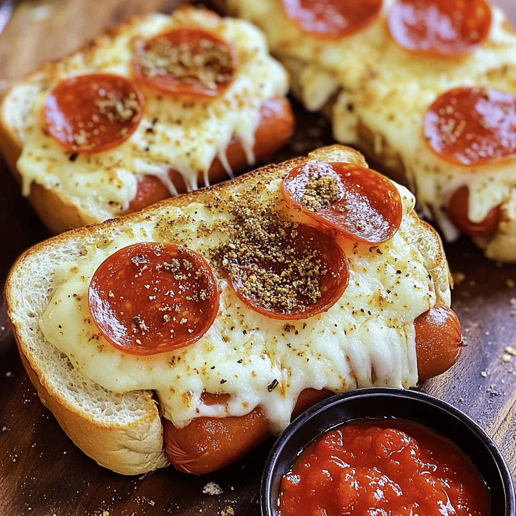 - 4 Hotdogs - 1 Tasse geriebener Mozzarella Käse - 1/2 Tasse Peperoni Scheiben - 1/2 Tasse Pizzasoße - 4 Scheiben Brot (Pizza-Geschmack oder Standard)