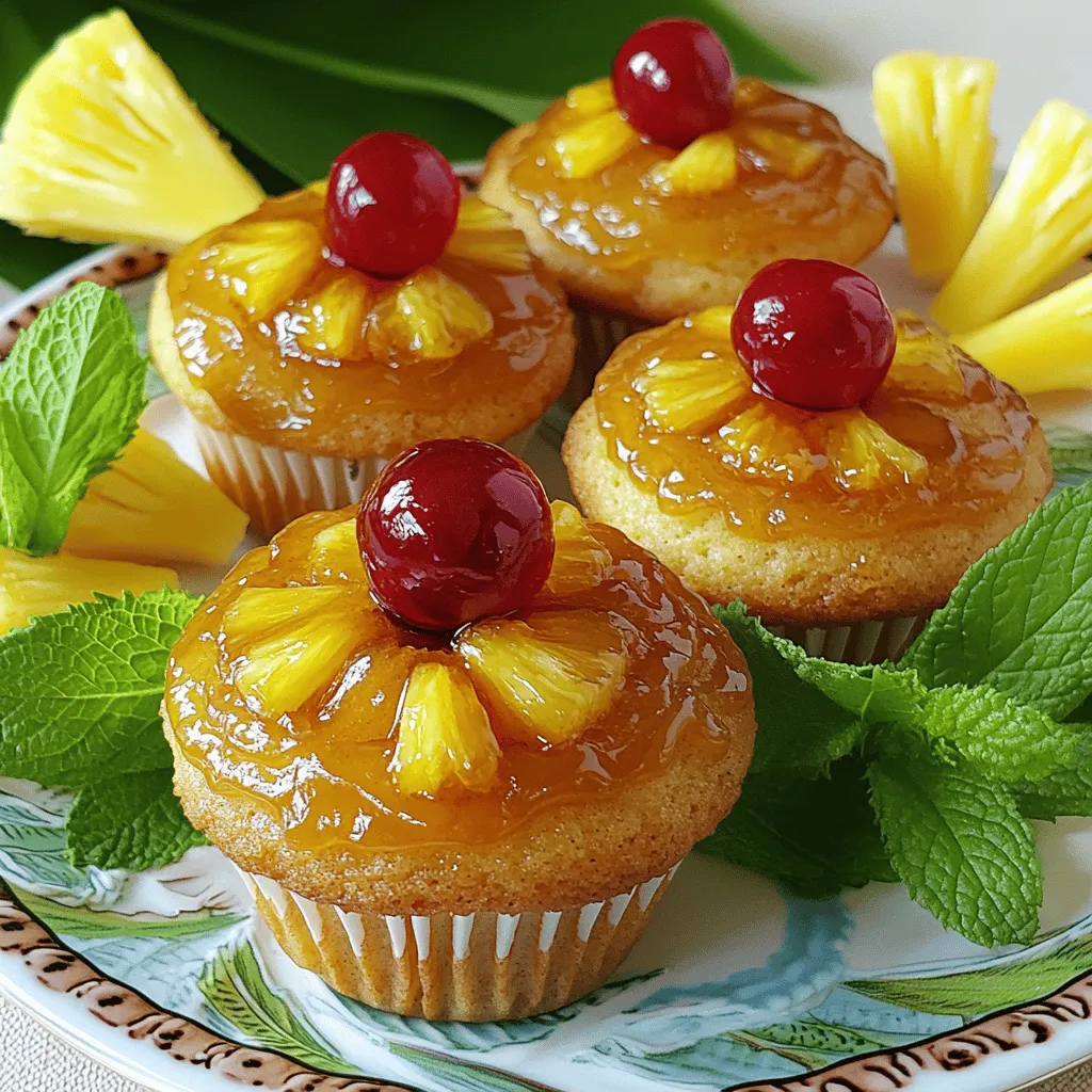 - 1 Tasse Allzweckmehl - 1 Teelöffel Backpulver - 1/4 Teelöffel Natron - 1/4 Teelöffel Salz - 1/2 Tasse ungesalzene Butter, weich - 1/2 Tasse brauner Zucker - 1/4 Tasse weißer Zucker - 2 große Eier - 1 Teelöffel Vanilleextrakt - 1/2 Tasse zerdrückte Ananas, abgetropft - 12 Maraschino-Kirschen