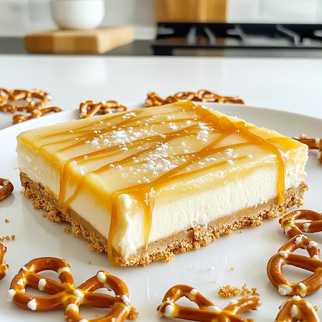 No-Bake Salted Caramel Pretzel Cheesecake Bars Rezept