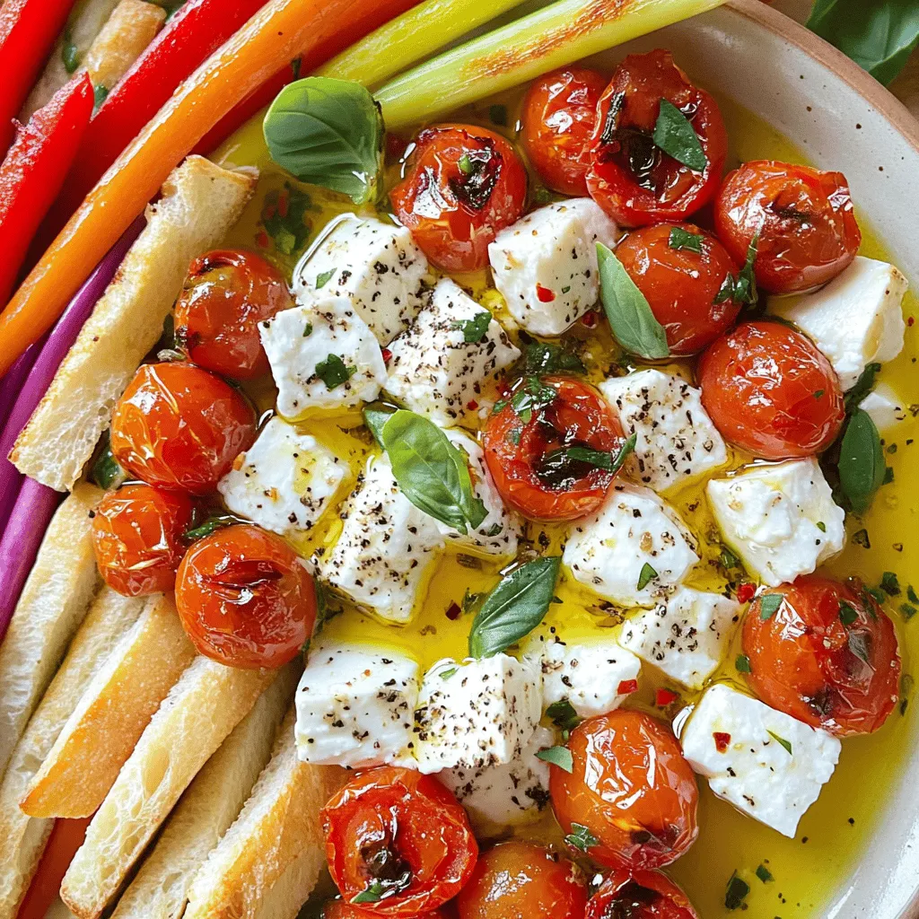 Um einen leckeren Feta-Dip mit gerösteten Kirschtomaten zuzubereiten, benötige ich einige einfache Zutaten. Die Hauptzutaten sind 200 g Feta-Käse, 250 g Kirschtomaten, Olivenöl, Honig, Knoblauch, frische Kräuter, Zitrone, Salz und Pfeffer. Ich verwende auch Baguette oder Gemüsesticks zum Servieren.