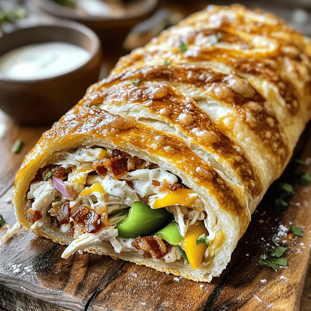 Für ein leckeres Chicken Bacon Ranch Stromboli brauchst du folgende Hauptzutaten: - 1 rotisserie Hähnchen, zerlegt - 200 g Bacon, knusprig gebraten und zerbröselt - 150 g geriebener Mozzarella-Käse - 150 g Frischkäse, weich - 1/2 Tasse Ranch-Dressing - 1 Päckchen Pizzateig (400 g) - 1/2 Tasse in Scheiben geschnittene grüne Paprika - 1/2 Tasse in Scheiben geschnittene rote Zwiebel