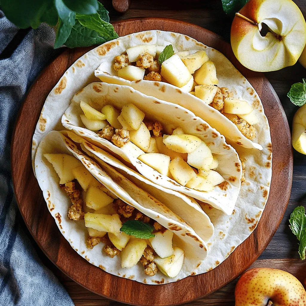 Für die Apfel-Käsekuchen-Tacos brauchst du einfache Zutaten. Du benötigst zwei große Äpfel, die geschält und gewürfelt sind. Ein Teelöffel Zimt und zwei Esslöffel Zucker bringen die Äpfel zum Schmecken. Für die Cheesecake-Füllung nimmst du 300 Gramm weichen Frischkäse, 100 Gramm Puderzucker, einen Teelöffel Vanilleextrakt und einen Esslöffel Zitronensaft. Außerdem brauchst du sechs kleine Tortillas und optional 100 Gramm gehackte Walnüsse oder Mandeln. Schlagsahne kann auch zum Garnieren verwendet werden.
