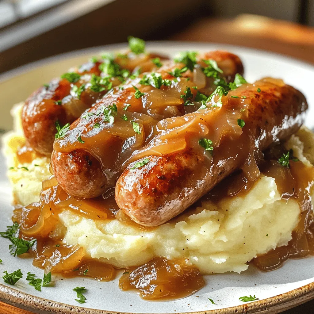 Bangers and Mash mit Zwiebelsoße ist ein einfaches, aber leckeres Gericht. Hier sind die Details zur Zubereitung.