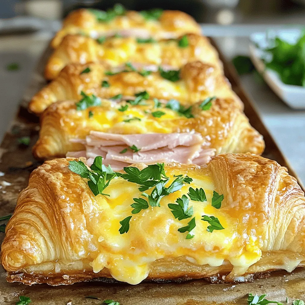 - 6 große Croissants, aufgeschnitten - 200 g Schinken, in dünne Scheiben geschnitten - 150 g geriebener Käse (z.B. Emmentaler oder Gouda)