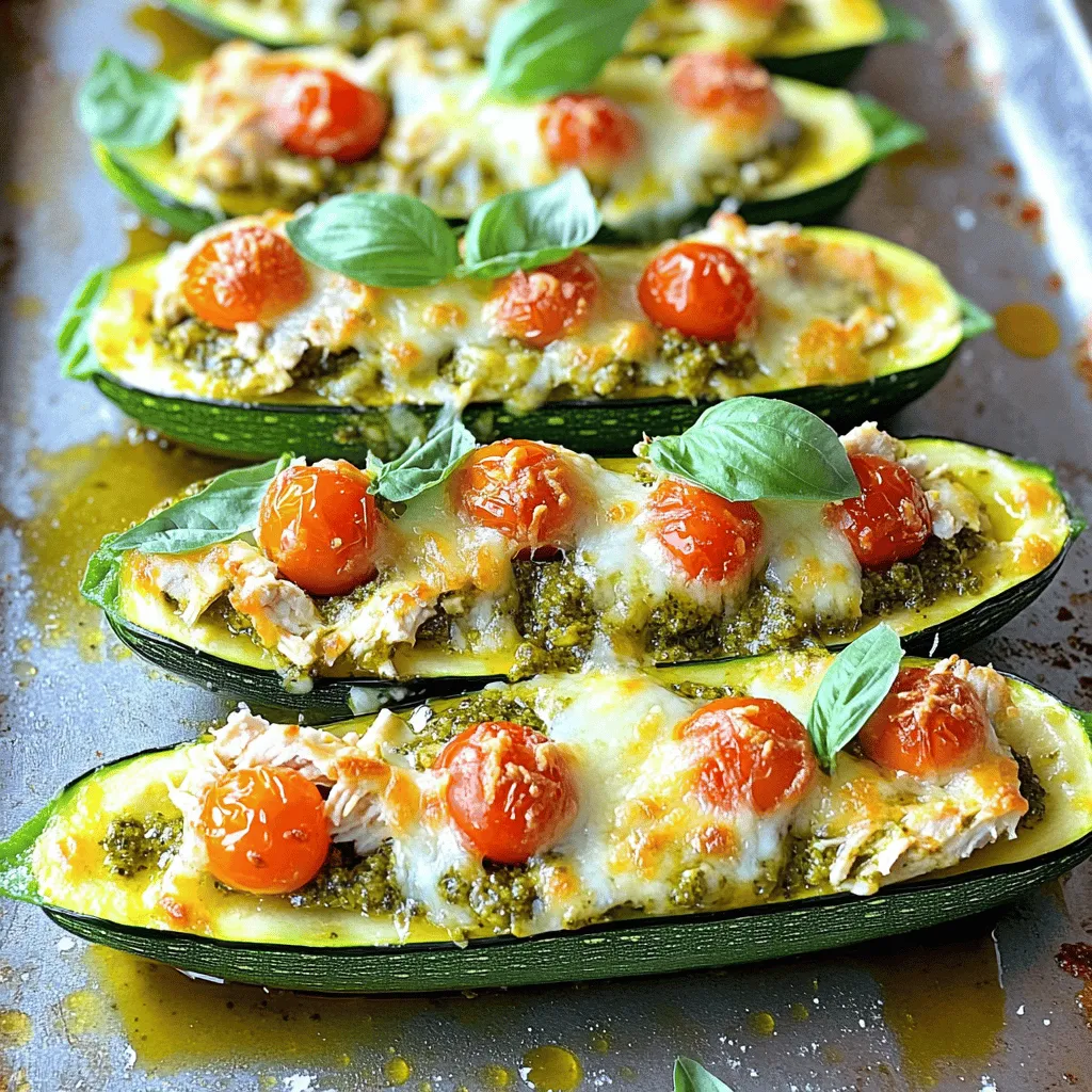 Pesto Chicken Stuffed Zucchini Boats Eindrucksvoll Zubereiten