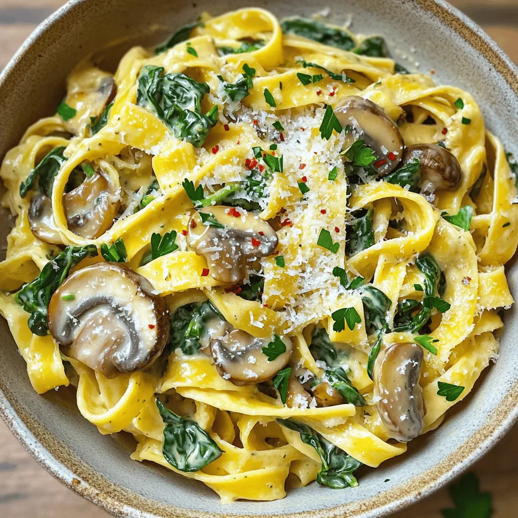 Cremige Spinat-Pilz-Pasta Schnelles und Leckeres Gericht