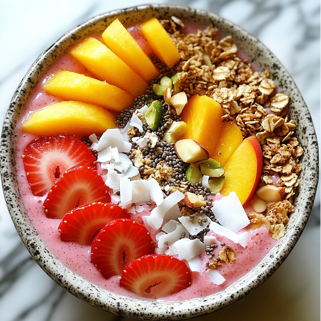 Erdbeer-Pfirsich-Smoothie-Schüssel Frisch und Lecker