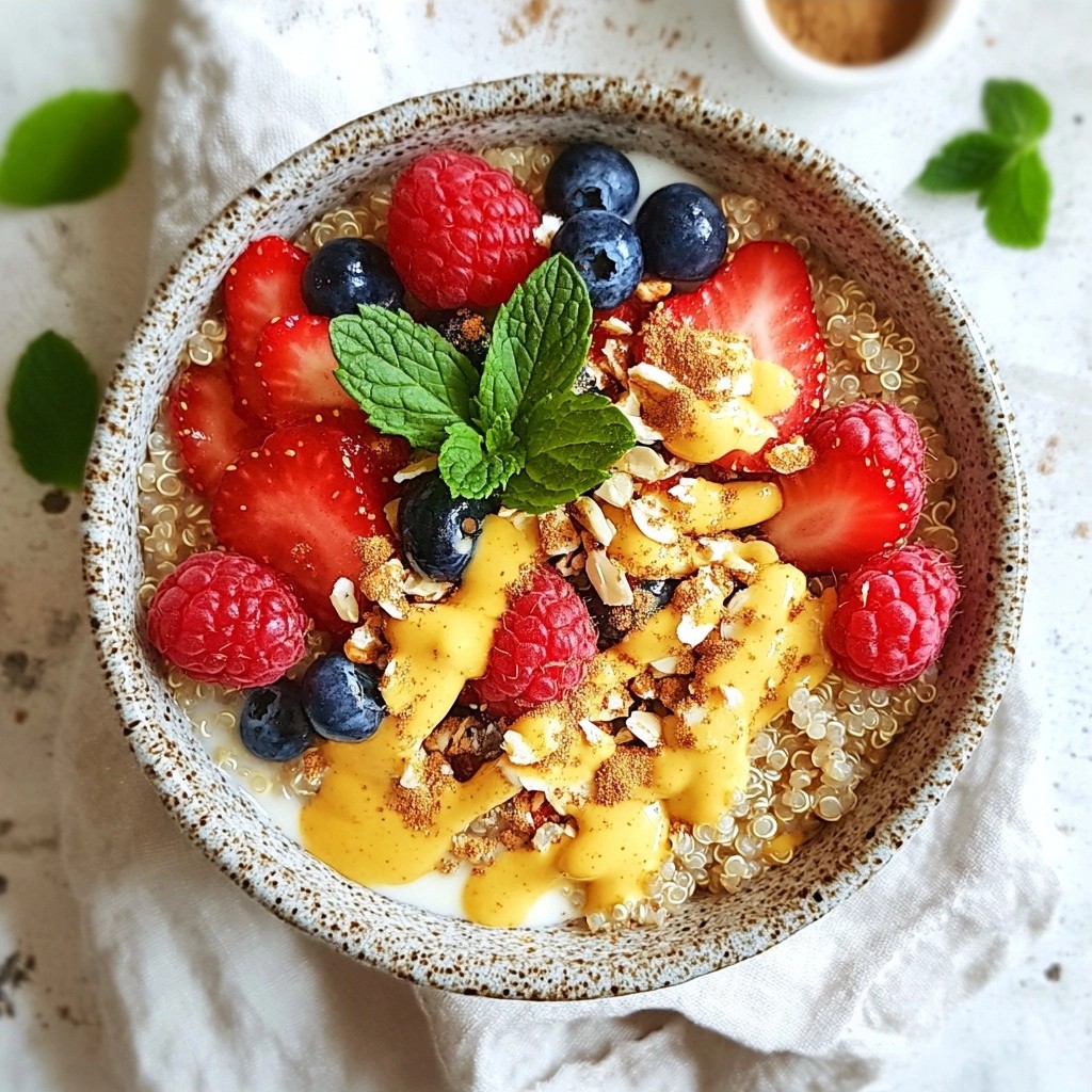 Herzhafte gesunde Quinoa und Beeren Frühstücks-Bowl