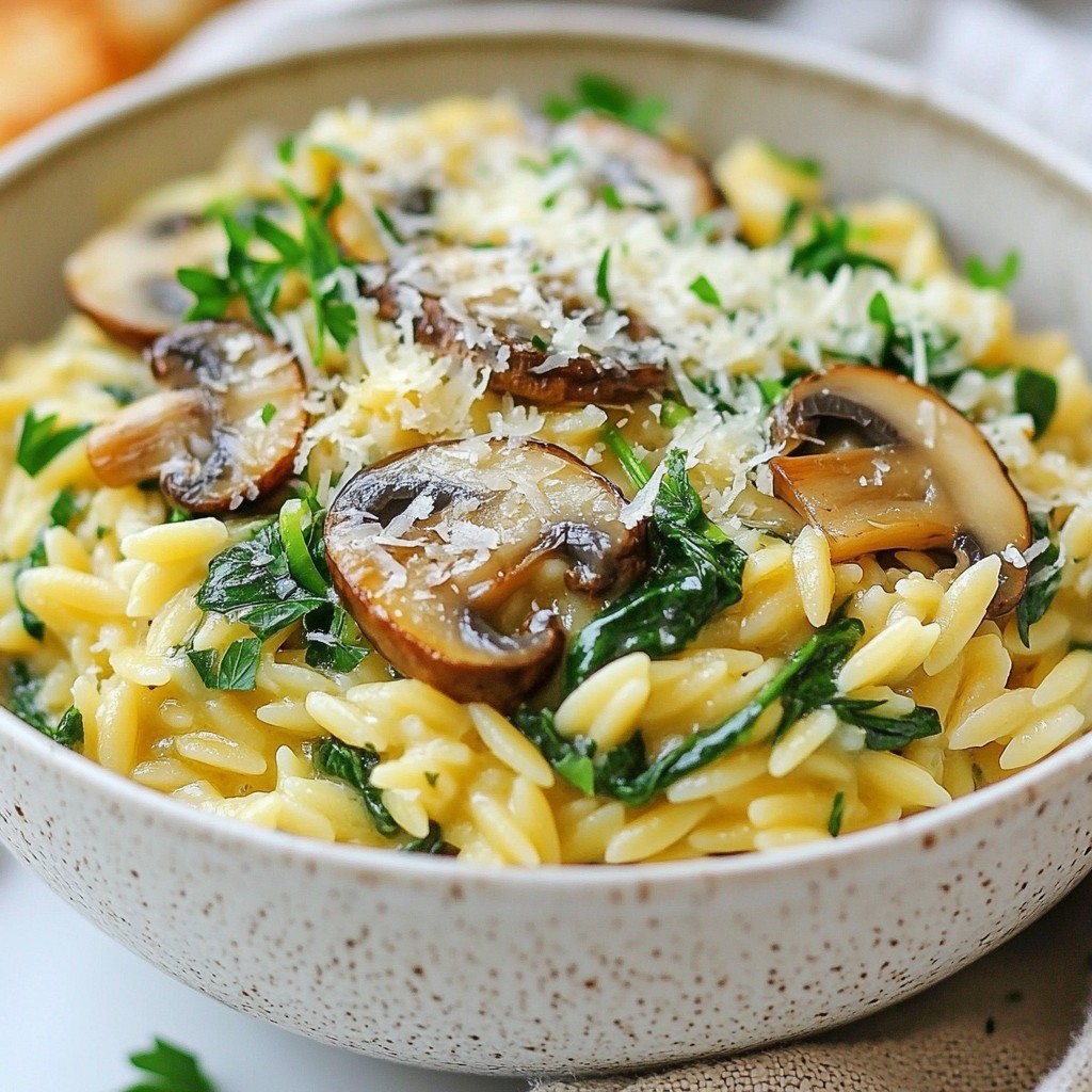 Spinach Mushroom Orzo Risotto Einfach und Köstlich