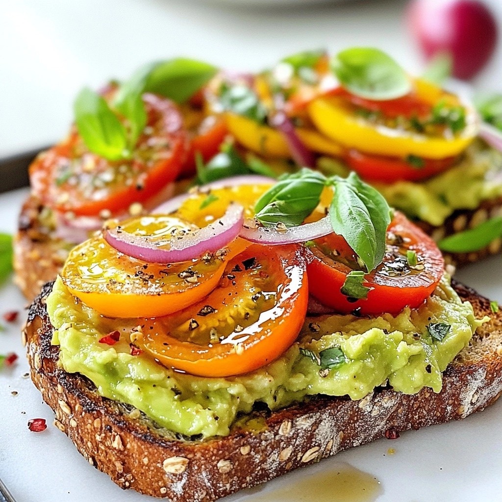 Herzhaftes gesundes Avocado und Tomaten Frühstücks-Toast