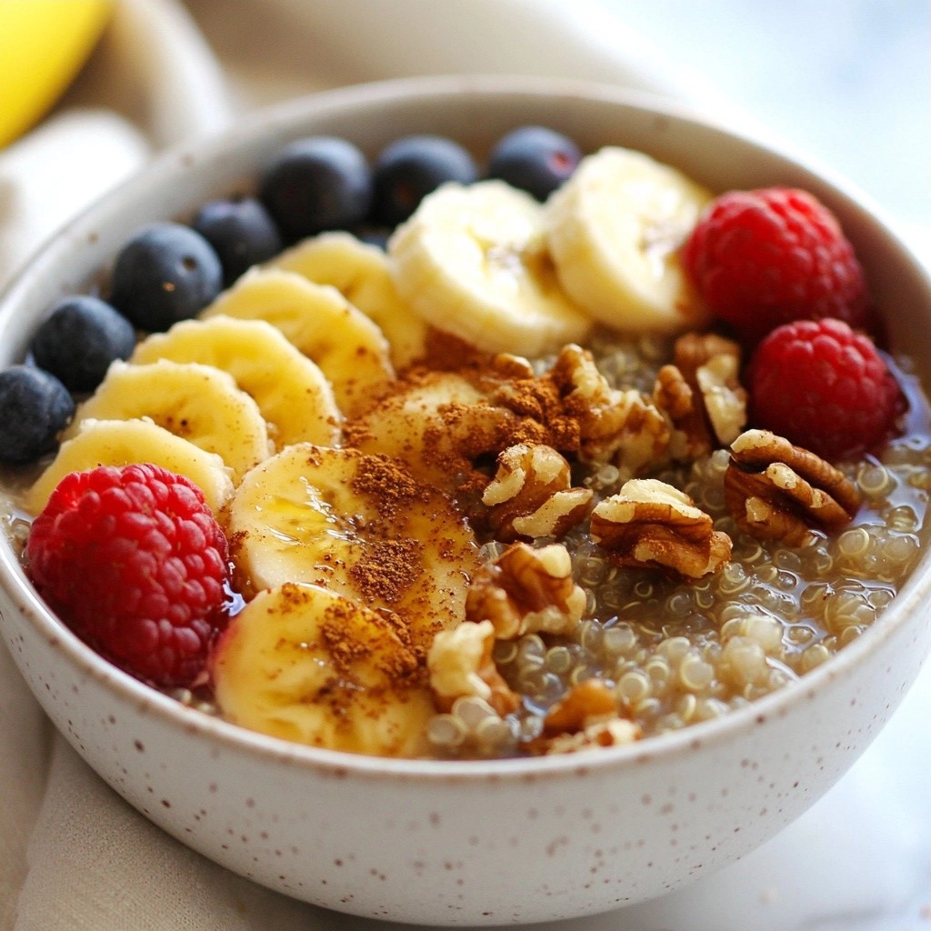 Fluffige gesunde Zimt-Quinoa Frühstücksbowl