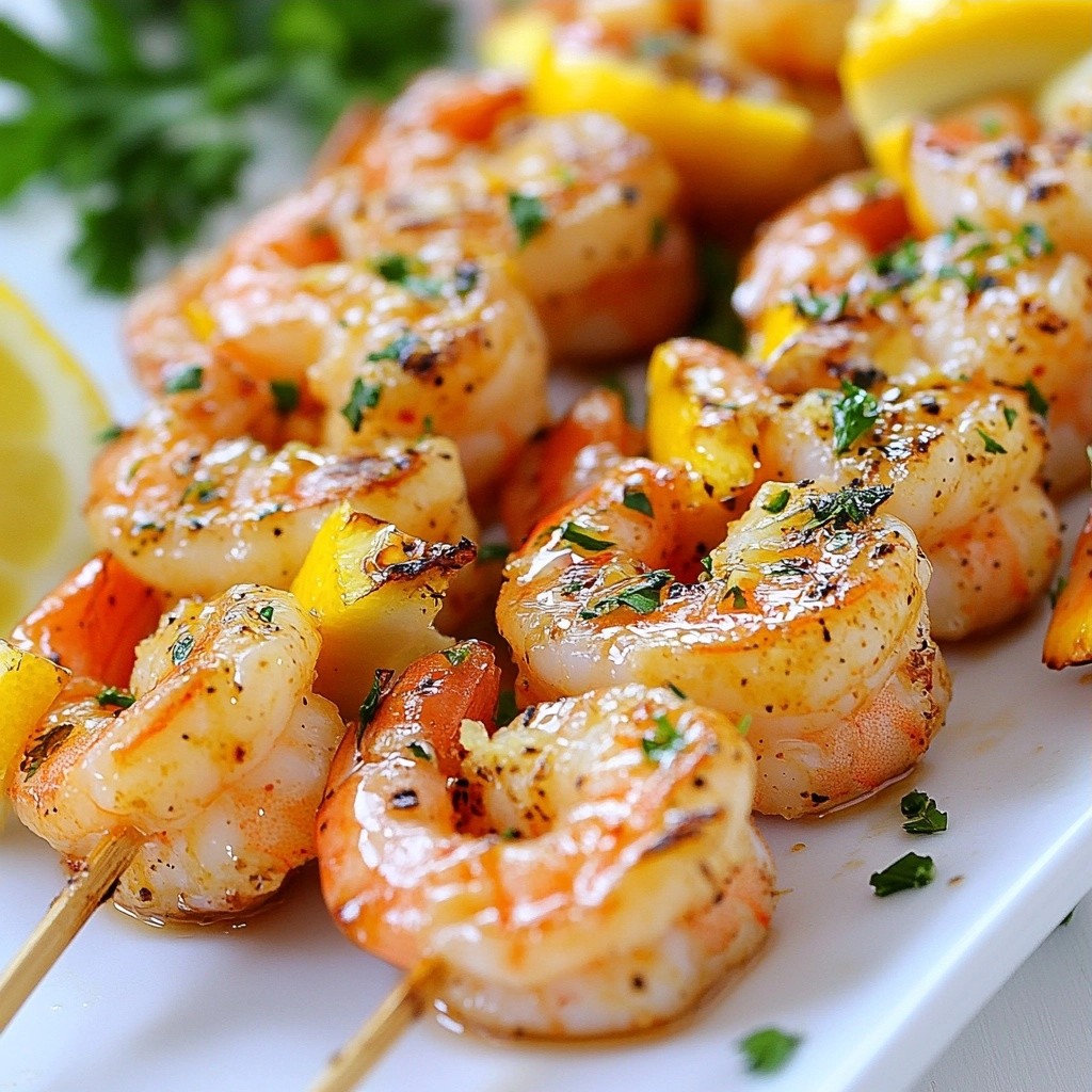 Grilled Healthy Lemon Garlic Shrimp Skewers Rezept